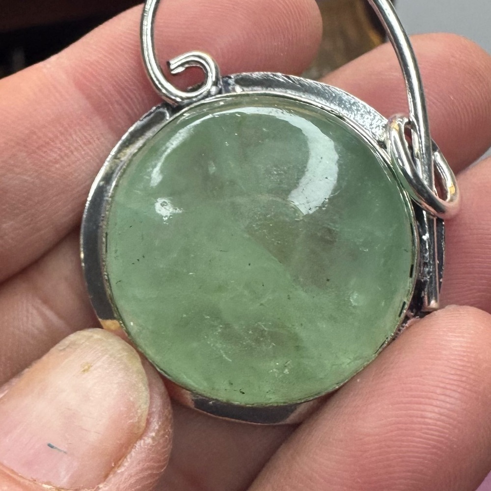 925 Silver Plated Huge Aquamarine Round Pendant Gemstone Size 1.8" - Picture 3 of 7